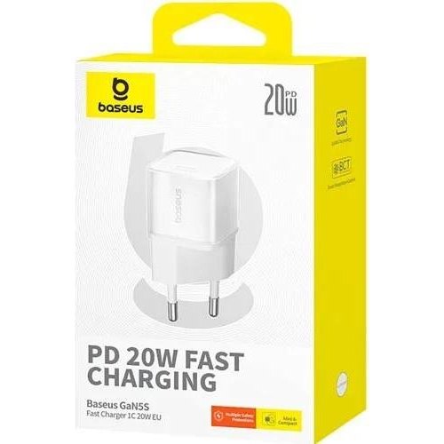 Мережевий зарядний пристрій Baseus GaN5S Fast Charger, USB Type-C, 20W, EU, Moon White (P10162503213-00)