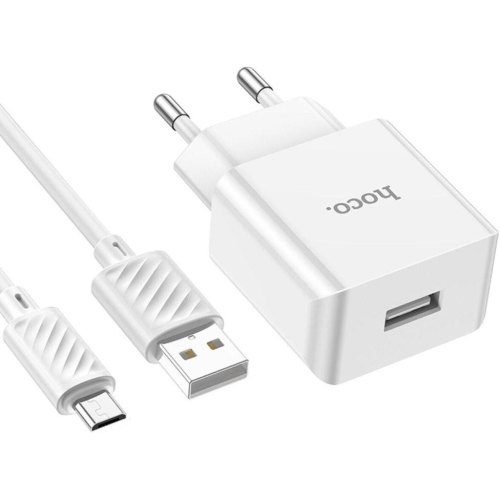 Мережевий зарядний пристрій Hoco C106A Leisure, кабель Micro USB, 10.5W, White (6931474783905)
