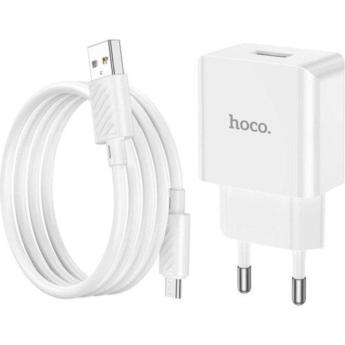 Мережевий зарядний пристрій Hoco C106A Leisure, кабель Micro USB, 10.5W, White (6931474783905)