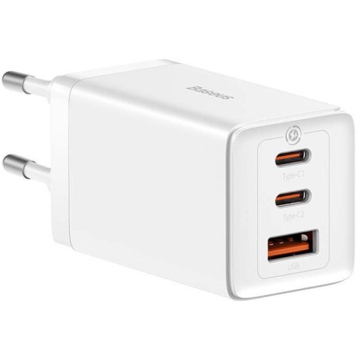 Мережевий зарядний пристрій Baseus GaN5 Pro Fast Charger, 1xUSB Type-A/2xUSB Type-C, 65W, кабель, EU, White (CCGP120202)