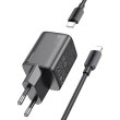 Мережевий зарядний пристрій Hoco N42 Elogiado, 2xUSB Type-C, PD 45W, Black (6942007617086)