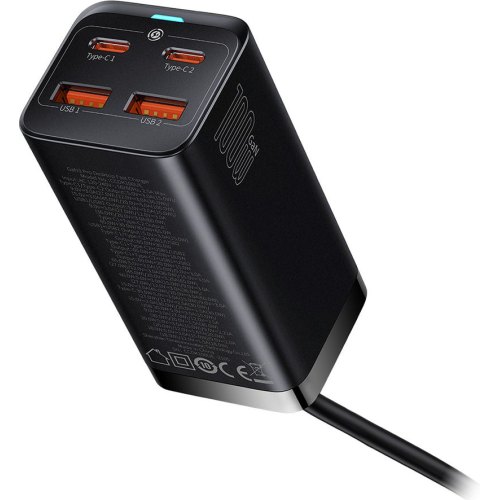 Мережевий зарядний пристрій Baseus GaN3 Pro Desktop Fast Charger, 2xUSB Type-A/2xUSB Type-C, 100W, EU, Black (CCGP000101)