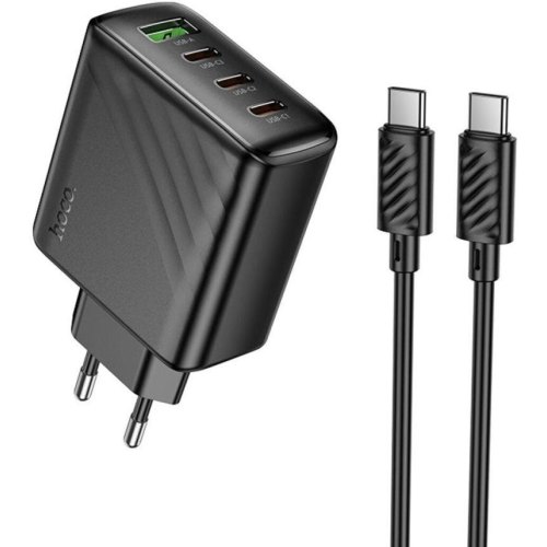 Мережевий зарядний пристрій Hoco CS27A Supply, 3xUSB Type-C/1xUSB Type-A, PD 67W, кабель USB Type-C to USB Type-C, EU, Black (6942007639842)