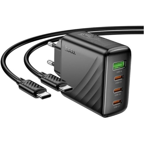 Мережевий зарядний пристрій Hoco CS27A Supply, 3xUSB Type-C/1xUSB Type-A, PD 67W, кабель USB Type-C to USB Type-C, EU, Black (6942007639842)