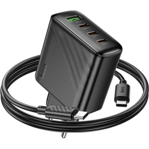 Мережевий зарядний пристрій Hoco CS27A Supply, 3xUSB Type-C/1xUSB Type-A, PD 67W, кабель USB Type-C to USB Type-C, EU, Black (6942007639842)