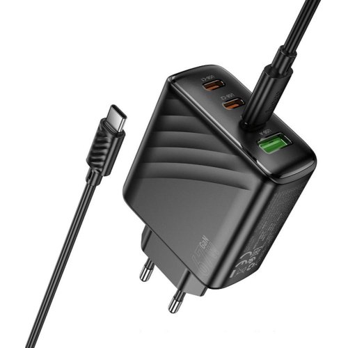 Мережевий зарядний пристрій Hoco CS27A Supply, 3xUSB Type-C/1xUSB Type-A, PD 67W, кабель USB Type-C to USB Type-C, EU, Black (6942007639842)
