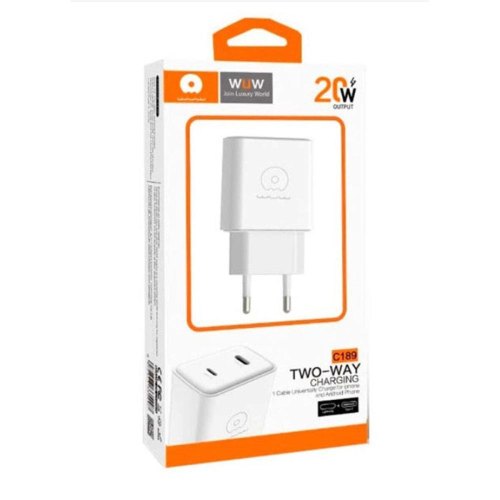 Мережевий зарядний пристрій WUW C189, 2xUSB Type-C, PD 20W, Yellow/White (C189YW)