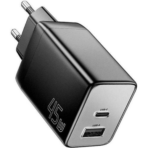 Мережевий зарядний пристрій Essager ECT45W, USB Type-A/USB Type-C, Gan, 45W, Black (ECT45W-LJB01-Z)