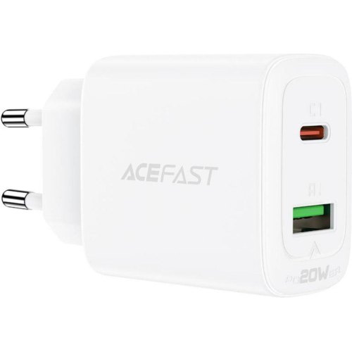 Мережевий зарядний пристрій ACEFAST A25, USB Type-A/USB Type-C, PD 20W, White (AFA25W)