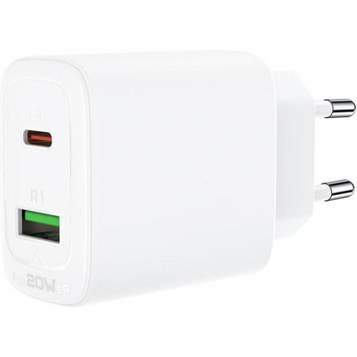 Мережевий зарядний пристрій ACEFAST A25, USB Type-A/USB Type-C, PD 20W, White (AFA25W)