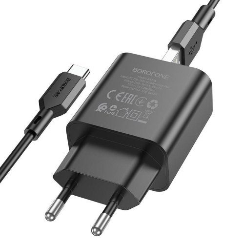 Мережевий зарядний пристрій Borofone BA72A Spring, QC 3.0, кабель USB Type-C, 18W, Black (BA72ACB)
