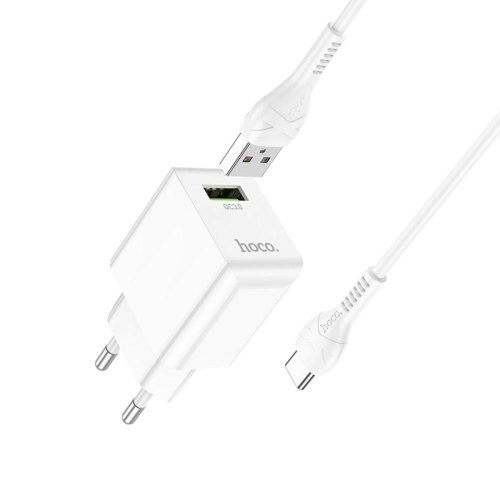 Мережевий зарядний пристрій Hoco C98A Proton, QC 3.0, кабель USB Type-C, White (6931474766878)