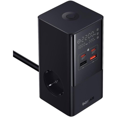 Мережевий зарядний пристрій Baseus PowerCombo Tower Power Strip, 2xAC/2xUSB Type-A/2xUSB Type-C, 100W, 1.5м, EU, Cluster Black (E00023609113-00)