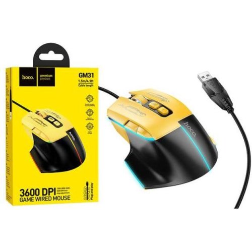 Миша дротова Hoco GM31 Overlord, Black/Yellow (6942007629201)