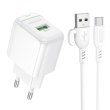 Мережевий зарядний пристрій Borofone BAS42A Potential, QC 3.0, кабель USB Type-C, 18W, White (6941991113802)