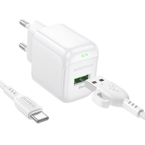 Мережевий зарядний пристрій Borofone BAS42A Potential, QC 3.0, кабель USB Type-C, 18W, White (6941991113802)