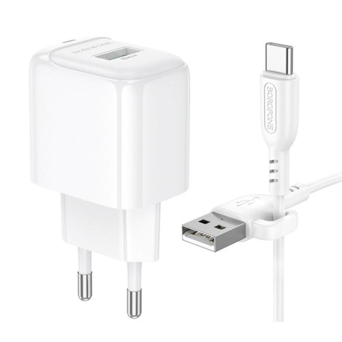 Мережевий зарядний пристрій Borofone BAS42A Potential, QC 3.0, кабель USB Type-C, 18W, White (6941991113802)