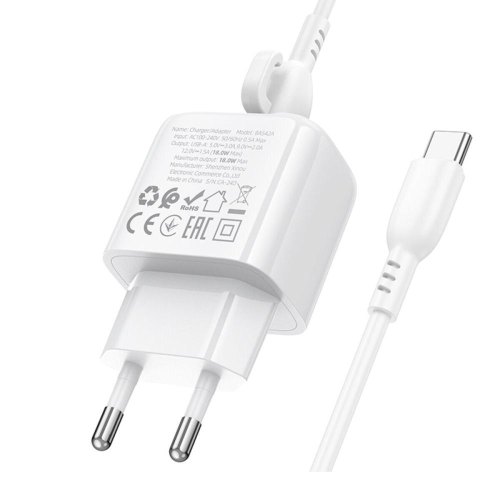 Мережевий зарядний пристрій Borofone BAS42A Potential, QC 3.0, кабель USB Type-C, 18W, White (6941991113802)