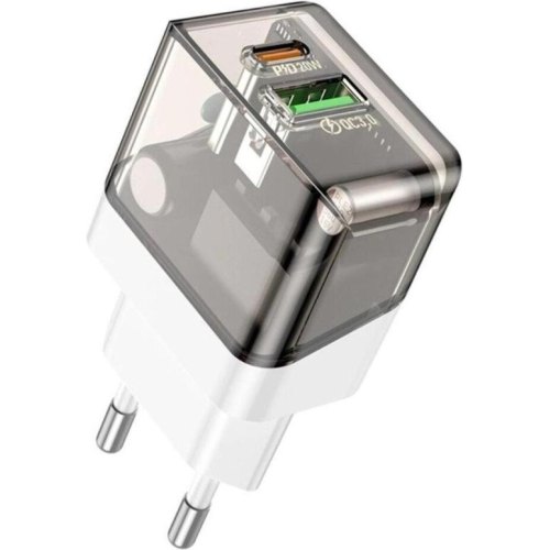 Мережевий зарядний пристрій Borofone BA80A Scenery, PD 20W, QC 3.0, EU, Transparent Black (6941991105159)