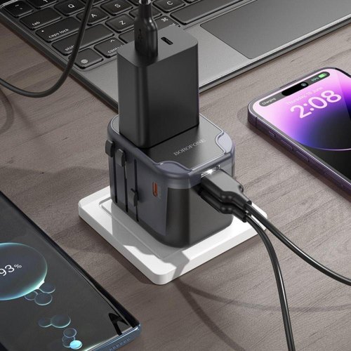 Мережевий зарядний пристрій Borofone BAC13 Leader, 1xUSB Type-C/2xUSB Type-A, PD 20W, Black (6941991117169)