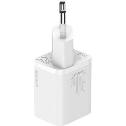 Мережевий зарядний пристрій Baseus Super Si quick charger, USB Type-C, 30W, EU, White (CCSUP-J02)