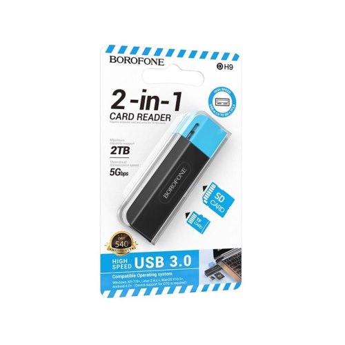 Кардрідер Borofone DH9 Wisdom 2-in-1, USB 3.0, Black/Blue (6941991112393)
