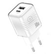 Мережевий зарядний пристрій WUW C228, USB Type-C/USB Type-A, 30W, Gan, White