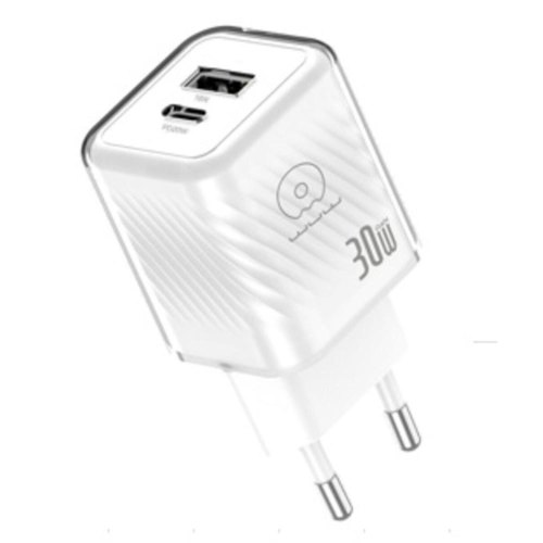 Мережевий зарядний пристрій WUW C228, USB Type-C/USB Type-A, 30W, Gan, White