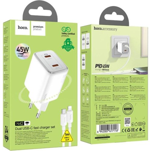 Мережевий зарядний пристрій Hoco N41 Almighty, PD 20W, QC 3.0, White (6942007617031)