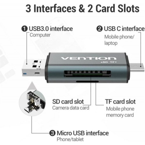 Кардрідер Vention, USB 3.0, Gray (CCHH0)