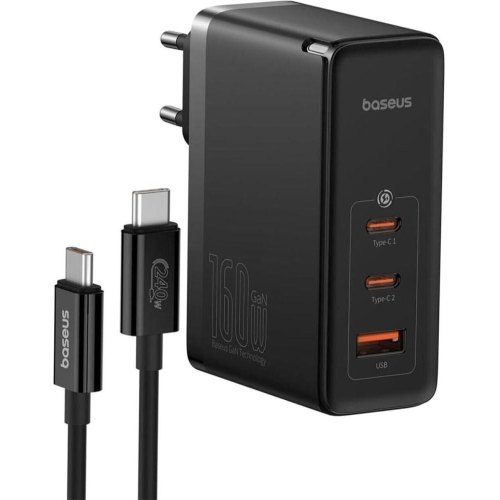Мережевий зарядний пристрій Baseus GaN5 Pro Digital Fast Charger, 1xUSB Type-A/2xUSB Type-C, 160W, кабель, EU, Cluster Black (P10110825113-00)