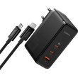 Мережевий зарядний пристрій Baseus GaN5 Pro Digital Fast Charger, 1xUSB Type-A/2xUSB Type-C, 160W, кабель, EU, Cluster Black (P10110825113-00)