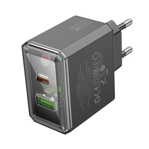 Мережевий зарядний пристрій Borofone BAS32A Treasure, PD 30W, QC 3.0, EU, Black (6941991110641)