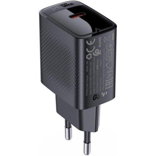 Мережевий зарядний пристрій ACEFAST A82, USB Type-C, PD 20W, GaN, Black (6974316283232)