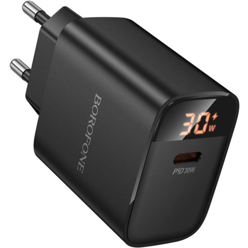 Мережевий зарядний пристрій Borofone BA97A Ilustre, PD 30W, дисплей, EU, Black (6941991120480)