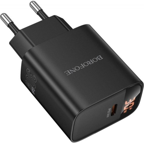 Мережевий зарядний пристрій Borofone BA97A Ilustre, PD 30W, дисплей, EU, Black (6941991120480)