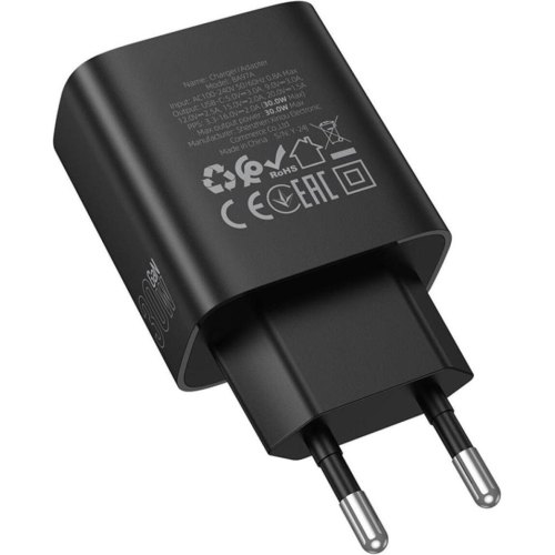 Мережевий зарядний пристрій Borofone BA97A Ilustre, PD 30W, дисплей, EU, Black (6941991120480)