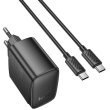 Мережевий зарядний пристрій Hoco CS63A Bright, USB Type-A/USB Type-C, PD 65W, кабель USB Type-C to USB Type-C, EU, Black (6942007638487)