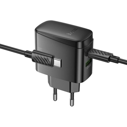Мережевий зарядний пристрій Hoco CS63A Bright, USB Type-A/USB Type-C, PD 65W, кабель USB Type-C to USB Type-C, EU, Black (6942007638487)