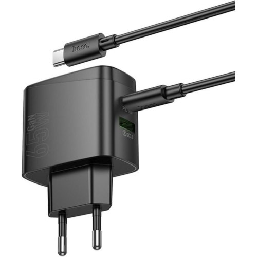 Мережевий зарядний пристрій Hoco CS63A Bright, USB Type-A/USB Type-C, PD 65W, кабель USB Type-C to USB Type-C, EU, Black (6942007638487)