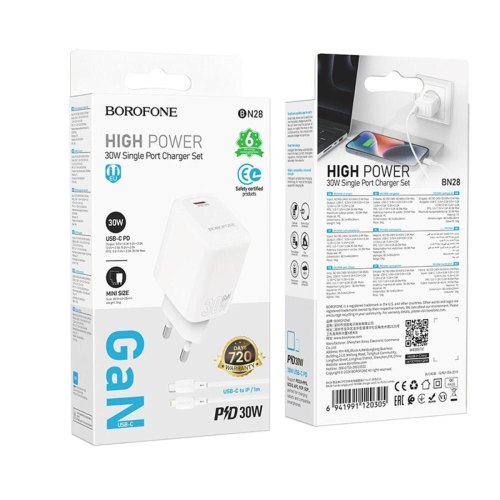 Мережевий зарядний пристрій Borofone BN28 Fuente, PD30W, EU, White (6941991120299)