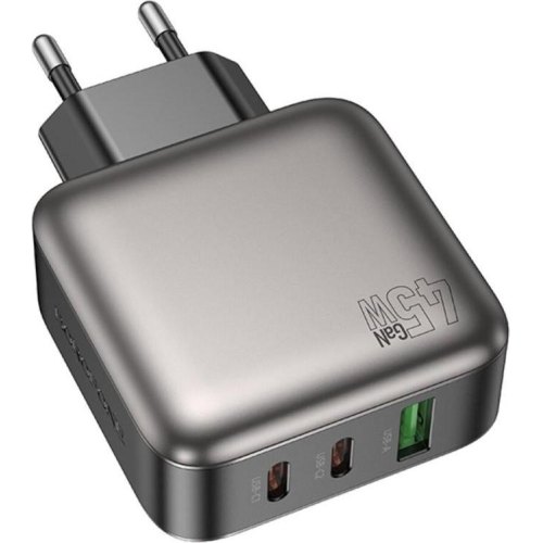 Мережевий зарядний пристрій Borofone BAS56A Absolute, 2xUSB Type-C/1xUSB Type-A, PD 45W, EU, Black (6941991116261)