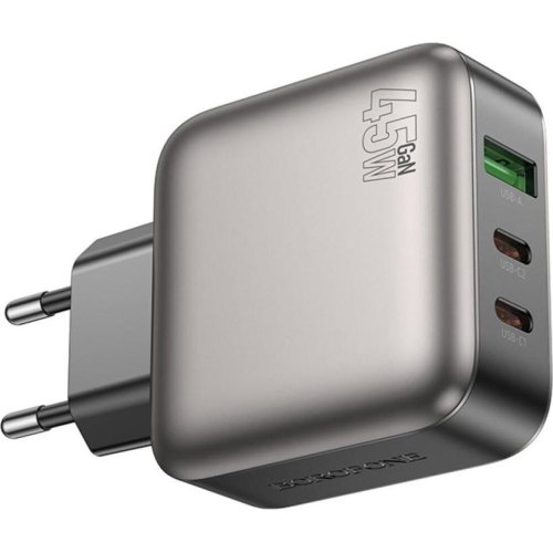Мережевий зарядний пристрій Borofone BAS56A Absolute, 2xUSB Type-C/1xUSB Type-A, PD 45W, EU, Black (6941991116261)