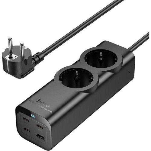 Мережевий фільтр-подовжувач Hoco NS10 Wisdom, 2 розетки/3xUSB Type-C/1xUSB Type-A, PD 67W, EU/GER, Black (6942007638500)