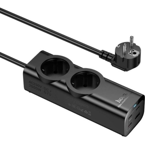 Мережевий фільтр-подовжувач Hoco NS10 Wisdom, 2 розетки/3xUSB Type-C/1xUSB Type-A, PD 67W, EU/GER, Black (6942007638500)