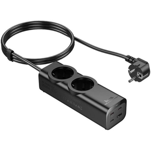 Мережевий фільтр-подовжувач Hoco NS10 Wisdom, 2 розетки/3xUSB Type-C/1xUSB Type-A, PD 67W, EU/GER, Black (6942007638500)