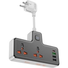 Мережевий фільтр-подовжувач Hoco AC12A Reise, 2 розетки/1xUSB Type-C/3xUSB Type-A, PD 30W, Black (6942007607094)