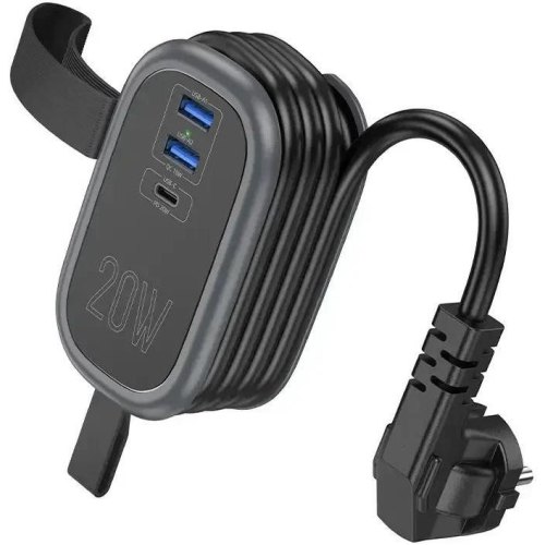 Мережевий фільтр-подовжувач Hoco NS7 Sharp, 1 розетка/1xUSB Type-C/2xUSB Type-A, PD 20W, EU/GER, Black (6942007623957)