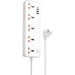 Мережевий фільтр-подовжувач Hoco AC14A Rico, 5 розеток/1xUSB Type-C/3xUSB Type-A, PD 30W, White (6942007607186)