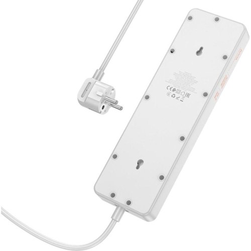 Мережевий фільтр-подовжувач Hoco AC14A Rico, 5 розеток/1xUSB Type-C/3xUSB Type-A, PD 30W, White (6942007607186)